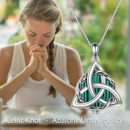 WINNICACA Celtic Knot Necklace 925 Sterling Silver Celtic Pendant Irish Urn Necklace Jewelry Birthday Anniversary Valentine's Day Gifts for Her Women Wife Girlfriend Daughter - style: 2-Celtic Knot Urn Necklace(Malachite)