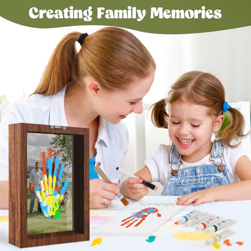 Family Handprint Kit, DIY Baby Hand and Footprint Handmade Keepsake Wooden Frame, Family Gifts with 5 Non-Toxic Baby-Safe Paint, Ideas Gift for New Parents Couple Friends - color: Brown, size: 4 Pages Acrylic Boards