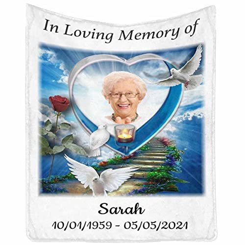 InterestPrint Custom Loving Memories I Will Miss You Until We Meet Again Upload Photo Memorial Personalized Blanket, Grandma Grandpa Dad Father Mother Memory Blanket - color: Multi A1, size: 30 x 40 Inches