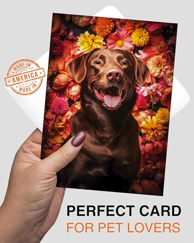 Labrador with Flowers All Occasions Greeting Card from Unique Dogs Party Delights Collection Large 5x7 Inch Blank Inside with White Envelope - color: Labrador with Flowers