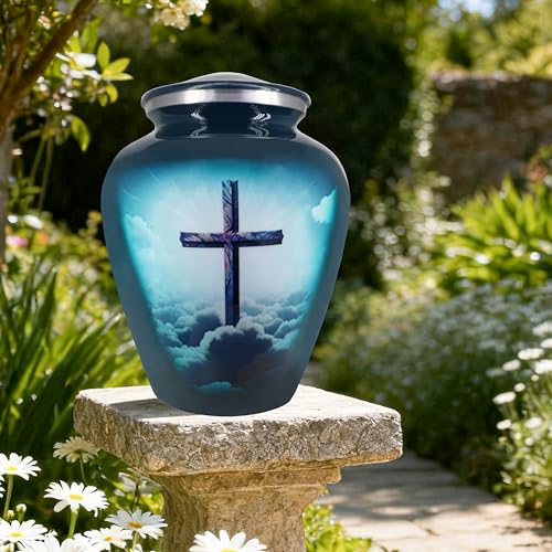 M MEILINXU Turquoise Cross Urns for Human Ashes Adult Female, Full Size Urn - color: Turquoise