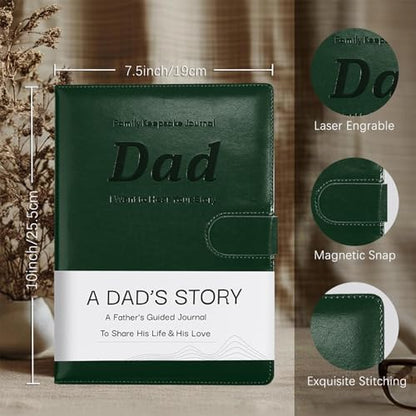 Artmag Dad's Life Story Journal with 250+ Prompt Questions, Family Keepsake Book Leather Cover for Dad to Share His Memories for Birthday Father's Day Christmas (Dark Green) - style: Dad's Life Story Journal （Green）