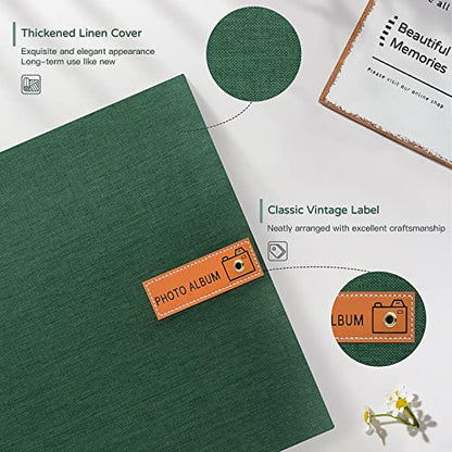 Popotop Large Photo Album Self Adhesive 4x6 5x7 8x10 Scrapbook Album DIY Picture Book,Gifts for Mom,Family Baby and Wedding,with Metal Pen and Plastic Board - color: Dark green, size: 11.5"x10.6"40pages