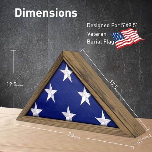 ASmileIndeep Flag Display Case - 5' x 9.5' Funeral & Military Flag Shadow Box with HD Tempered Glass and Wall Mount, Folded Triangle Flag Holder Frame for Veterans, Rustic Wood - size: For 5' x 9.5' Flag-Rustic Wood