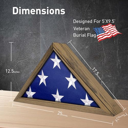 ASmileIndeep Flag Display Case - 5' x 9.5' Funeral & Military Flag Shadow Box with HD Tempered Glass and Wall Mount, Folded Triangle Flag Holder Frame for Veterans, Rustic Wood - size: For 5' x 9.5' Flag-Rustic Wood