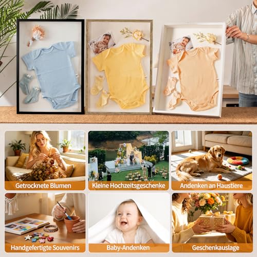 16x20 Large Shadow Box Frame with Thickened Acrylic Panel & Pins | With Push Pins, Deep 1.7" White Shadow Box Display Case – Display on Tabletop or Wall for Jersey, T-shirt, Keepsake, Wedding - color: White+high Definition Panel + Shatter-proof Packaging,