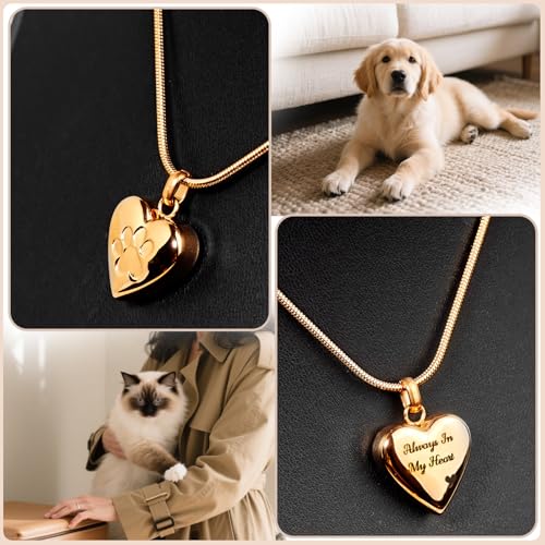 Paw Print Heart Pet Ashes Urn Necklace, Keepsake Pendant-Rose Gold - style: Rose Gold