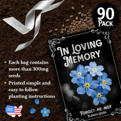 90Pack Forget Me Not Seeds Bulk, Memorial Seed Packets for Funeral Favors - size: 90Pack