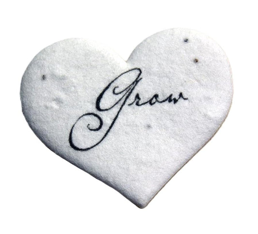 Of The Earth Handmade Paper - Wildflower Seed Paper Small Heart Tags - Calligraphy Variations - 1.75" X 1.5" - Set of 50 (Grow) - color: Grow