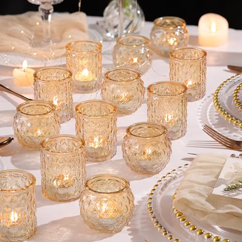 NITIME 36 Pcs Assorted Gold Votive Candle Holders, Tea Light Candle Holder Glass for Wedding Table Decor, Gold Candle Holders for Table Centerpiece, Brithday and Holiday Decorations - color: Gold