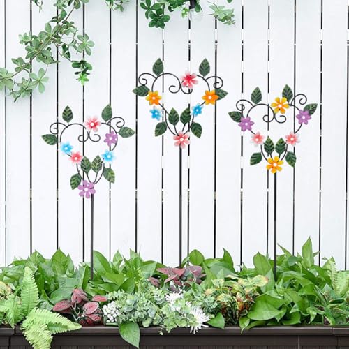 Metal Flowers Decorative Garden Stakes,3Pcs Heart Shape Metal Flower - color: Heart Shape Stakes