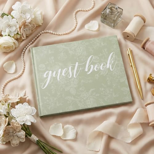 Engrowtic 7 x 9 Inches Floral Guest Book with Pen Hardcover Guestbook Registry Book for Wedding Bridal Shower Baby Shower Graduation Birthday Funeral Anniversary Reception, 50 Sheets 100 Pages (Green) - color: Green