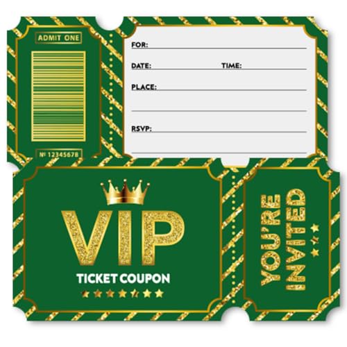 Green Golden Vip Birthday Party Invitations, Movie VIP Invitations Card for Boys Girls (30 Cards & 30 Envelopes) - color: Green Gold