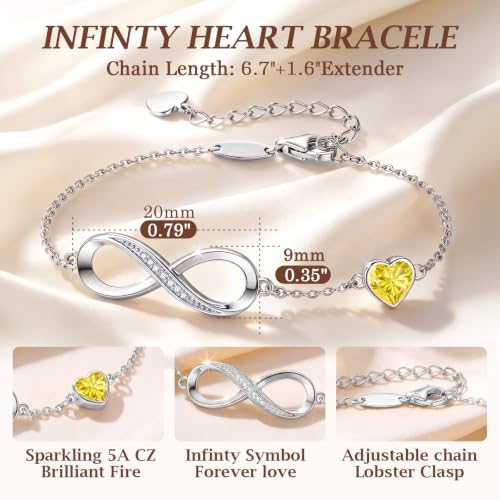 CDE 925 Sterling Silver Infinity Birthstone Bracelet Jewelry Gift for Women | Hypoallergenic,Non Tarnish,Heart CZ,Nickel-Free & Lead-Free,Anniversary Christmas Birthday Idea Gifts for Wife Girlfriend Her - color: 11-Nov