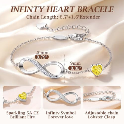 CDE 925 Sterling Silver Infinity Birthstone Bracelet Jewelry Gift for Women | Hypoallergenic,Non Tarnish,Heart CZ,Nickel-Free & Lead-Free,Anniversary Christmas Birthday Idea Gifts for Wife Girlfriend Her - color: 11-Nov