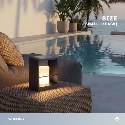 Solar Outdoor Table Lamp LED, IP65 Waterproof Tabletop Lamps | Dimmable Outdoor Solar Lanterns with Remote Brightness & Timer Control, Smart Tabletop Lights Dusk to Dawn for Patio Outside - size: Small-11.02"H