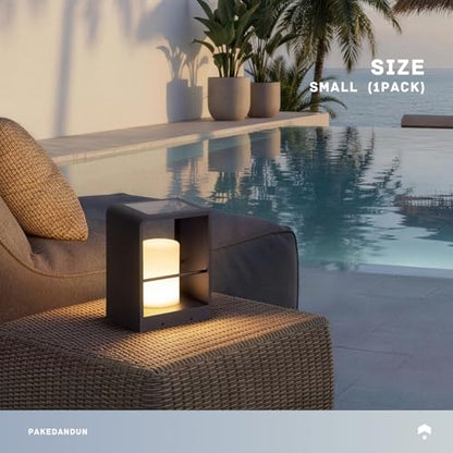 Solar Outdoor Table Lamp LED, IP65 Waterproof Tabletop Lamps | Dimmable Outdoor Solar Lanterns with Remote Brightness & Timer Control, Smart Tabletop Lights Dusk to Dawn for Patio Outside - size: Small-11.02"H