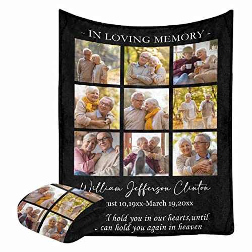 Custom Memorial Blanket We Will Hold You in Our Hearts Until We Can Hold You Again in Heaven Personalized Photo Collection Blanket Memorial Gifts for Loss of Son Daughter Grandma Dad Mom