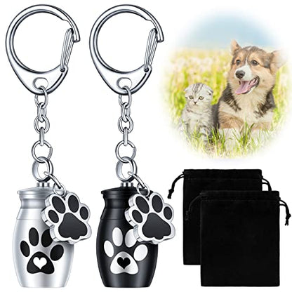 Tudomro 2 Pcs Pet Urn Keychain for Ashes Dog Cat Paw Print - color: Cute Style