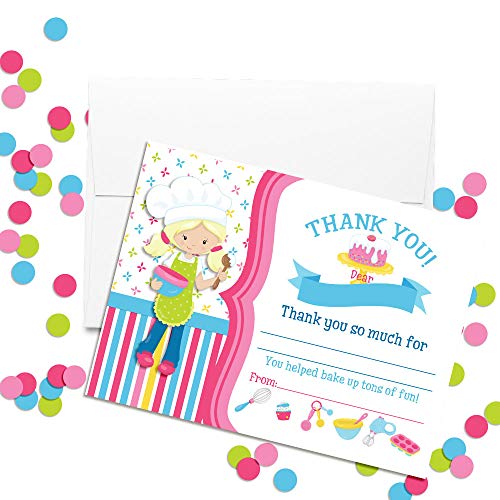 Amanda Creation Bake Up Some Fun Cooking and Baking Theme Girls Birthday Thank You Cards, 10 Fill-In 4x5.5 Cards with White Envelopes, Cute Bakery Kitchen Party Design, Made in USA - style: Bake Up Some Fun Cooking