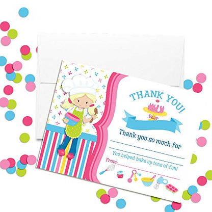 Amanda Creation Bake Up Some Fun Cooking and Baking Theme Girls Birthday Thank You Cards, 10 Fill-In 4x5.5 Cards with White Envelopes, Cute Bakery Kitchen Party Design, Made in USA - style: Bake Up Some Fun Cooking