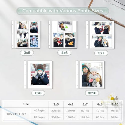 Popotop Large Photo Album Self Adhesive 4x6 5x7 8x10 Scrapbook Album DIY Picture Book,Gifts for Mom,Family Baby and Wedding,with Metal Pen and Plastic Board - color: Turquoise, size: 11.5"x10.6"40pages