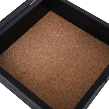 15x15 Extra Deep Large Shadow Box, 4-Inch Exterior Depth, Solid Wood, Black | Solid wood, hinged door, metal latch, extra-deep display for photos, bouquets, pet keepsakes, baby items and wedding mementos - size: 15x15