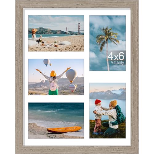 Vittanly 11x14 Collage Picture Frame, Displays 5Pcs 4x6 Photos, Light Taupe - color: Light Taupe, size: 11x14