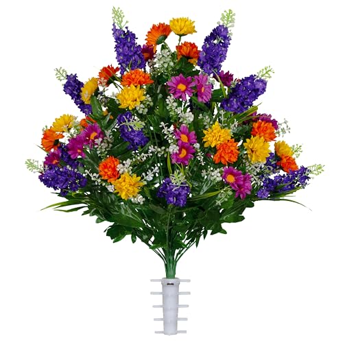 Sympathy Silks Artificial Flowers for Cemeteries - Realistic Grave Decorations - Purple, Violet, and Yellow Wildflower Mix - Bouquet - color: Purple Violet, size: Bouquet