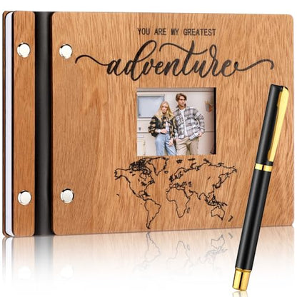 Skyygemm Adventure Book Wooden Guest Book with Pen Memory Scrapbook - style: Adventure