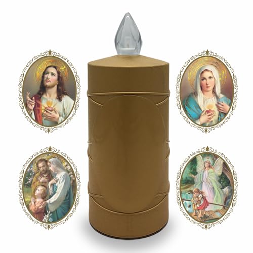 LED Votive Candle Memorial Light – Flickering Effect Like a Real Candle – Long Burning time up to 120 Days – Reusable Cemetery Remembrance Eternal Candle – Gold – Mixed Saints Sticker Set - color: Gold