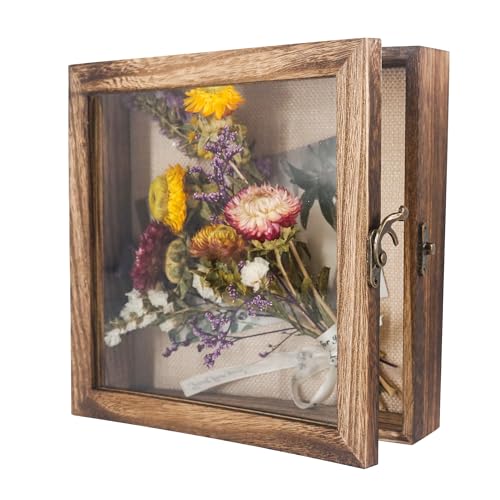 Small Shadow Box Frame 8x8 with Real Glass,Carbonized - color: Wood, size: 8*8
