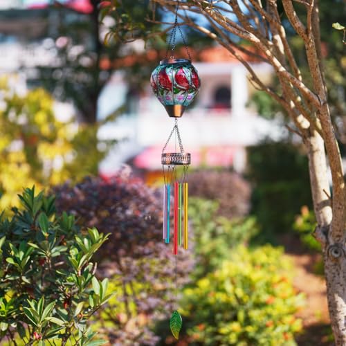 40.2" Red Cardinal Solar Wind Chimes with Lanterns for Outside - color: C-cardinal