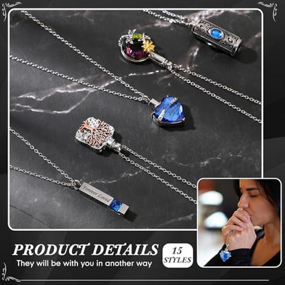 15 Pcs Urn Necklace for Ashes Women Keepsake Cremation Jewelry Stainless Steel Cross Heart Cubic Locket Ashes Necklace for Human Loved One - color: Blue