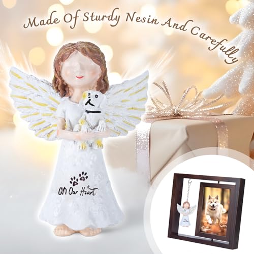 Rotating Wooden Picture Frame with Resin Angel for Loss of Dogs | Brown Loss of Dogs Cat Sympathy Gift, Holds 4x6 Photo, Pet Loss Remembrance Bereavement Keepsake, Dog Memorial Gifts - color: Brown