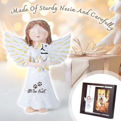 Rotating Wooden Picture Frame with Resin Angel for Loss of Dogs | Brown Loss of Dogs Cat Sympathy Gift, Holds 4x6 Photo, Pet Loss Remembrance Bereavement Keepsake, Dog Memorial Gifts - color: Brown