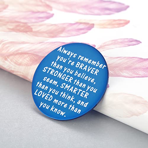 2-Sided Little Pocket Hug Token Thinking of You Miss You Gift - You are Braver Than You Believe Cheer Up Gifts Good Luck Cancer Get Well Soon Coin, 1.5", Blue - style: blue