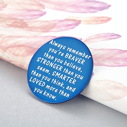 2-Sided Little Pocket Hug Token Thinking of You Miss You Gift - You are Braver Than You Believe Cheer Up Gifts Good Luck Cancer Get Well Soon Coin, 1.5", Blue - style: blue