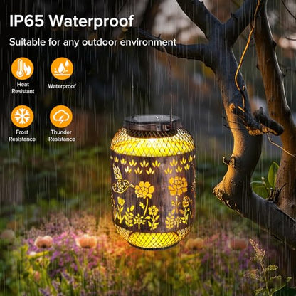 Solar Lanterns Outdoor Waterproof - Hummingbird Solar Lights for Garden, Hanging Metal Lantern Decor for Patio, Yard - Christmas Mothers Day Gifts for Women, Mom, Grandma (Hummingbirds, 1) - style: Hummingbirds