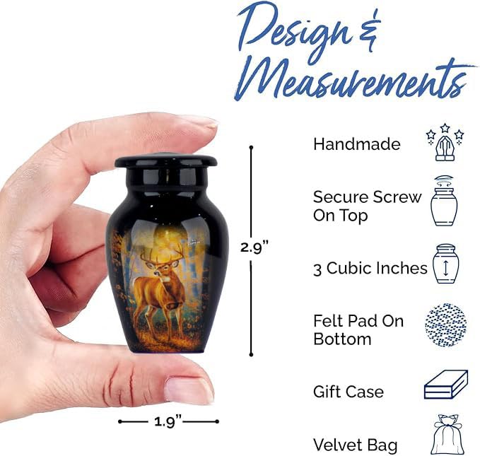 Deer Design Cremation Urn for Adults - Handcrafted Mini Funeral Urn with 3 Cubic/Inches Capacity, Keepsake Urn Box, Elegant Memorial Ash Storage for Loved Ones (Keepsake) - size: Keepsake