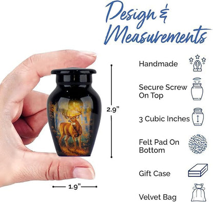 Deer Design Cremation Urn for Adults - Handcrafted Mini Funeral Urn with 3 Cubic/Inches Capacity, Keepsake Urn Box, Elegant Memorial Ash Storage for Loved Ones (Keepsake) - size: Keepsake