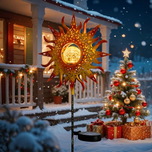 TAKE ME Sun Solar Lights Garden Outdoor Waterproof Metal Stakes for Patio Yard Walkway LawnPatio Mothers Day Gifts Mom Wife Grandma (Red Sun)