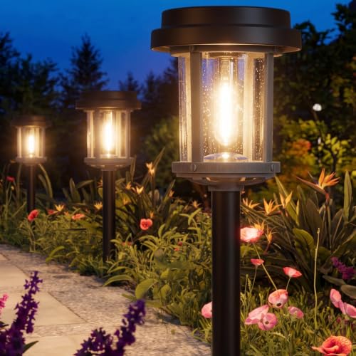XMCOSY+ 6 Pack Solar Pathway Lights Outdoor, 20 LM Solar Lights for Garden - color: Black & Grey, size: 6 Packs
