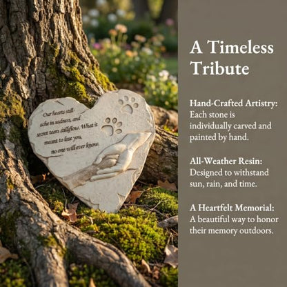 jinhuoba Dog Pet Memorial Stones, Heart-Shaped Loss of Pet Dog Grave Stone Headstones Memorial Gifts Remembrance Gifts with Sympathy Poem and Paw in Hand Design, Resin, White, 9.7" X 9.3"