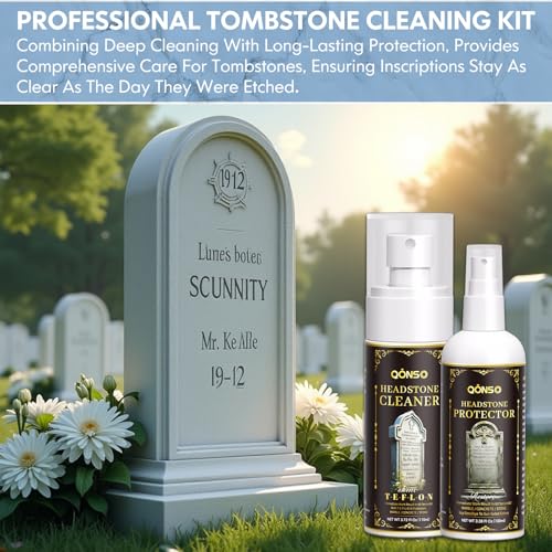 Headstone & Gravestone Cleaner for Memorials – Safe for Granite & Stone, Non-Acid Formula Gently Removes Dirt & Organic Stains (10.14 fl oz)