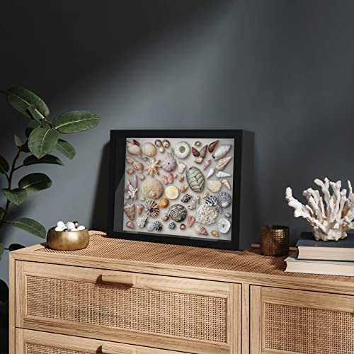 Americanflat 11x14 Shadow Box Frame with Shatter-Resistant Glass - Silhouette Collection - Large Shadow Box Display Case for Tabletop and Wall Display - Black with Soft Felt Back | Shatter-resistant glass, 1.5 inch interior depth, hangs vertical or horizo