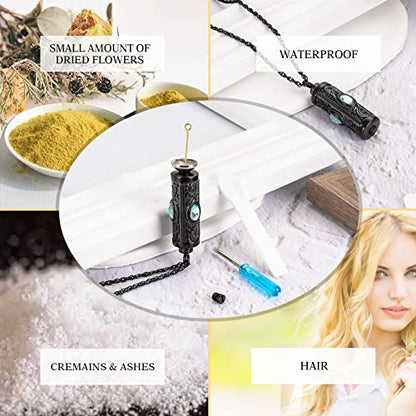 XIUDA Crystal Cremation Urn Necklace for Ashes Keepsake Stainless Steel Memorial Pendant with Flower - color: Water Blue
