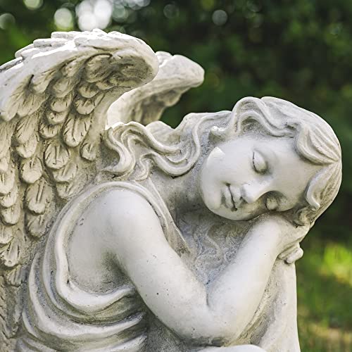Glitzhome Resting Angel Statue Outdoor Garden Memorail Sculpture, 15in Tall, Cement Gray - style: Resting Angel-B