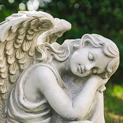 Glitzhome Resting Angel Statue Outdoor Garden Memorail Sculpture, 15in Tall, Cement Gray - style: Resting Angel-B