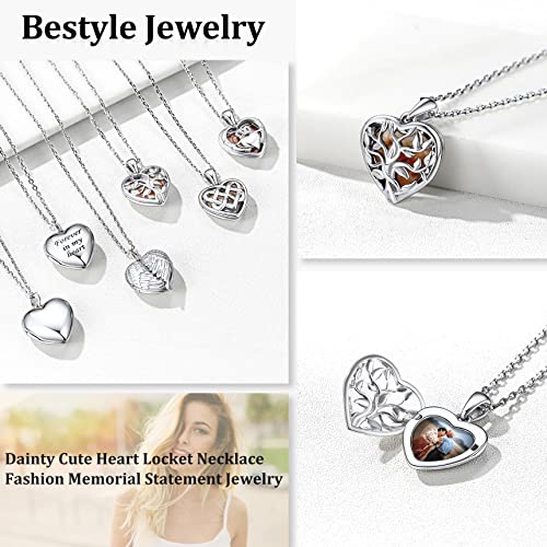 Bestyle Sterling Silver Heart Locket Necklace for Women, Dainty Cute Small Heart Locket Pendant in Gold/Rose Gold/Silver, Love Statement Jewelry Gift for Mother Wife - color: E1. Tree of Life-Silver-Locket Only, NO Custom